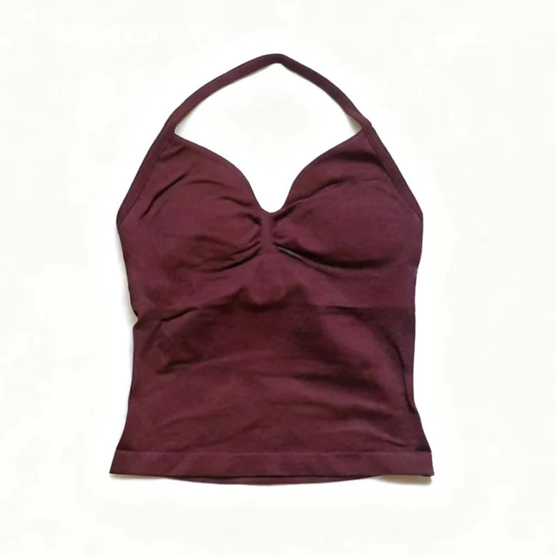 Gym Beautiful Open Back Bra Running Workout Impact Halter Longline Strappy Top Sports Yoga Vest Women's Fitness Tank Top