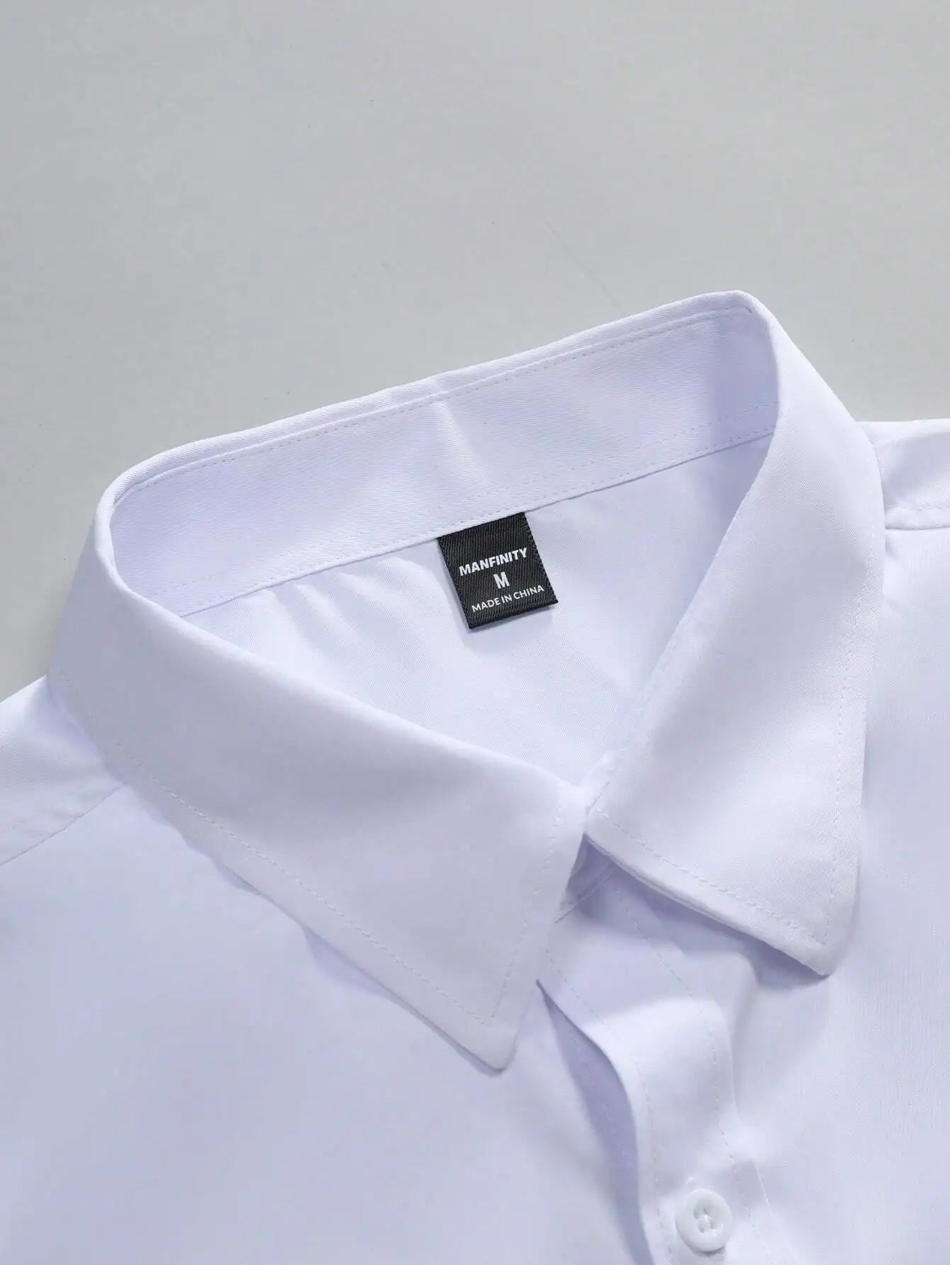 Men's Slim Fit Plain White Long Sleeve Button Up Shirt with Chest Pocket for Business or Casual Wear