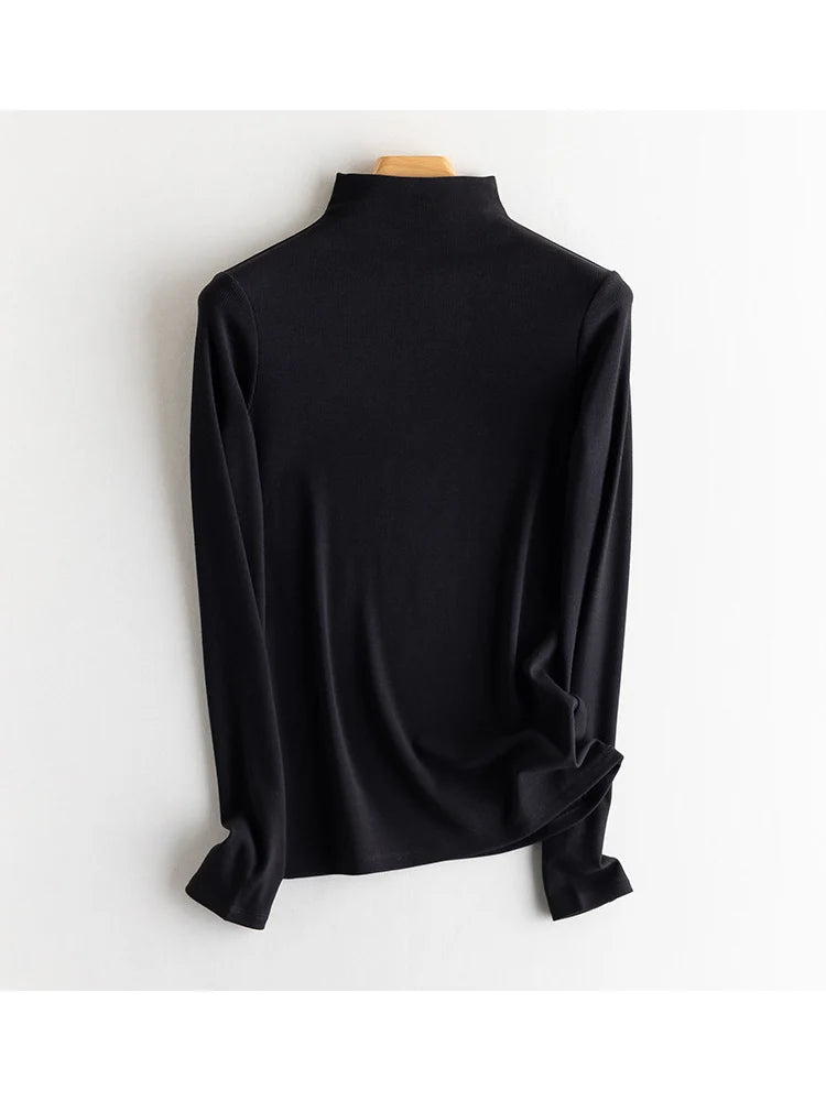 SuyaDream, Women Bottoming T Shirt, Silk Viscose Blend, Long Sleeves, Solid Basic Thermal  Shirt, 2024 Autumn Winter Top
