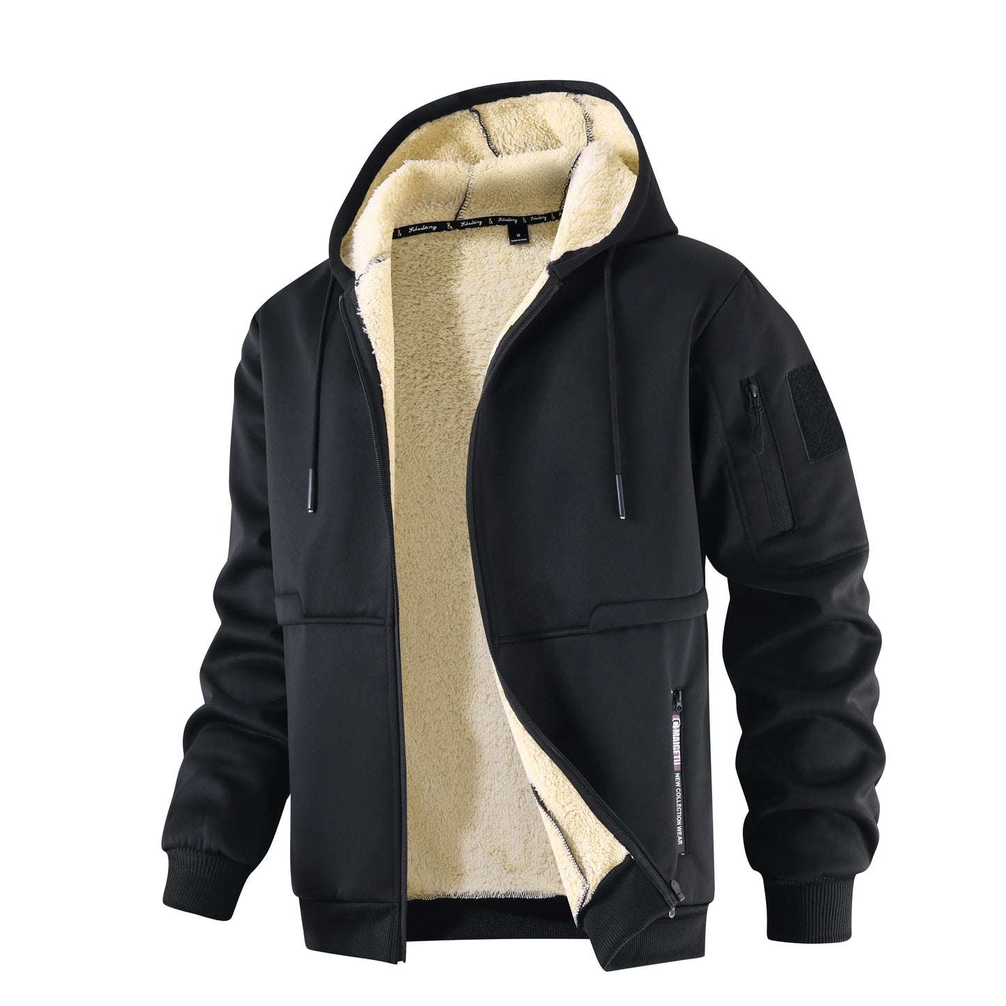 Winter Fleece Jacket Men's Casual Thickened Wool Jacket Warm Zipper Hoodies Cardigan Sports Long Sleeve Sweatshirts Hooded Coat