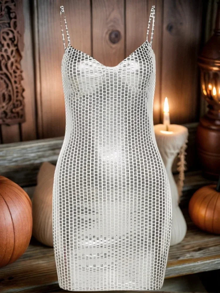 2025 New Summer Sexy Women Dresses Night Club Minis Strap Party Evening Dresses Backless Birthday Checkered Sequins Long Dresses