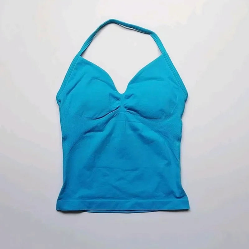 Gym Beautiful Open Back Bra Running Workout Impact Halter Longline Strappy Top Sports Yoga Vest Women's Fitness Tank Top