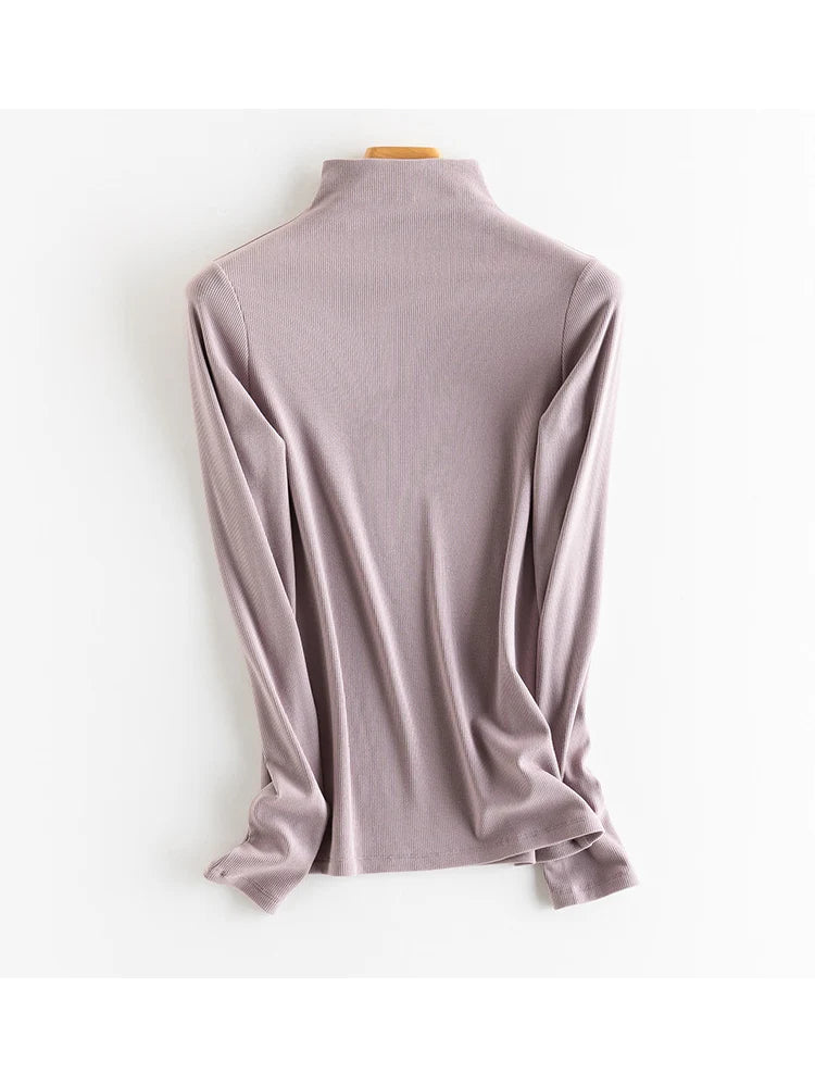 SuyaDream, Women Bottoming T Shirt, Silk Viscose Blend, Long Sleeves, Solid Basic Thermal  Shirt, 2024 Autumn Winter Top