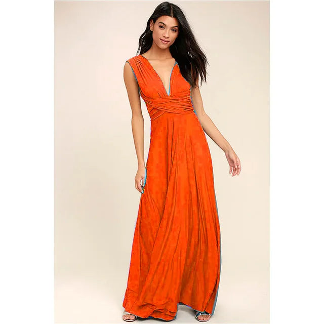 Fashion Multi-worn V-neck Vestidos De Fiesta Women Long Dress Sexy Strapped Lady Summer Maxi Dress