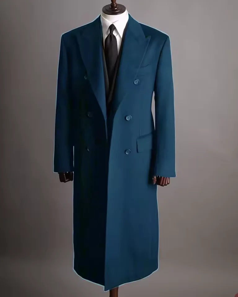 Luxury Men's Winter Long Blazer Double Breasted Business Jacket Elegant High Quality Male Elegant Man Long Coat England Style