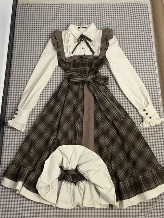 French Vintage Midi Dress Women Casual Evening Party Plaid Dress Office Lady Outwear One Piece Dress Korean Fashion Spring Chic