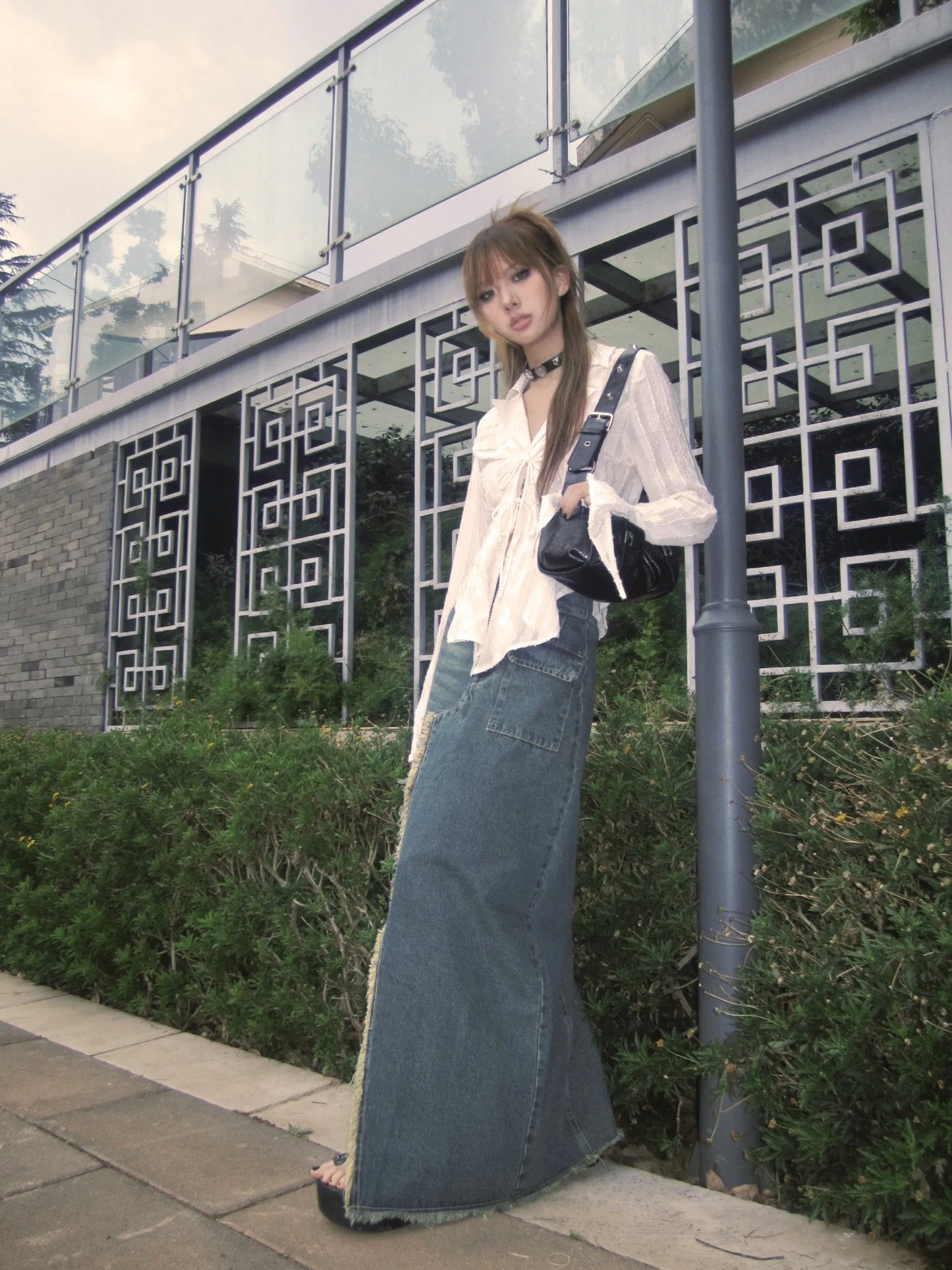 Karrram Y2k Aesthetics Pleated Shirt Fairycore Lace Up Blouse Trashy 2000s Style V-neck Shirt Irregular Japanese Harajuku 90s