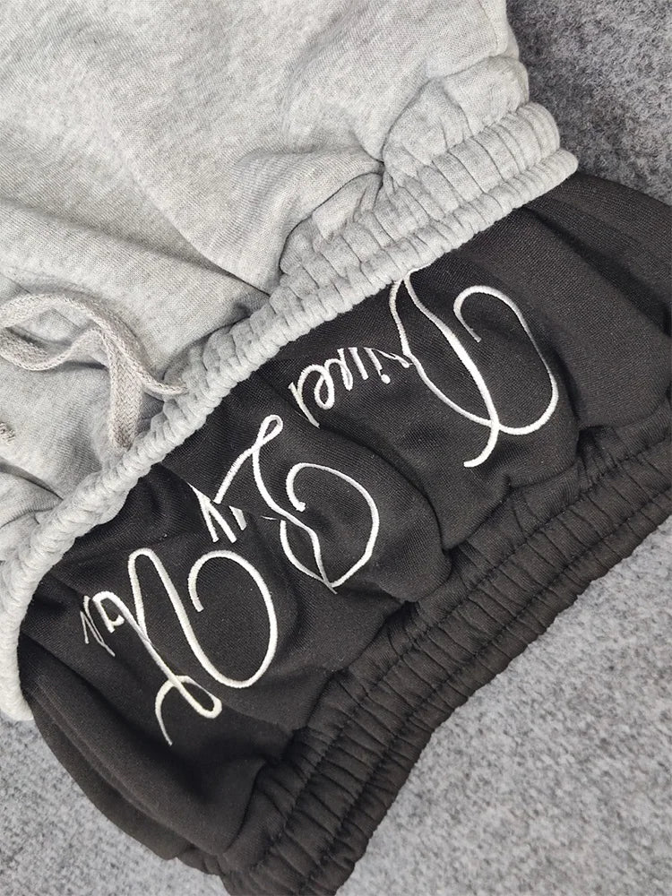 2025 European and American Embroidered Street Couple Double Head Double Waist Pants Personalized Printed Pattern Pants