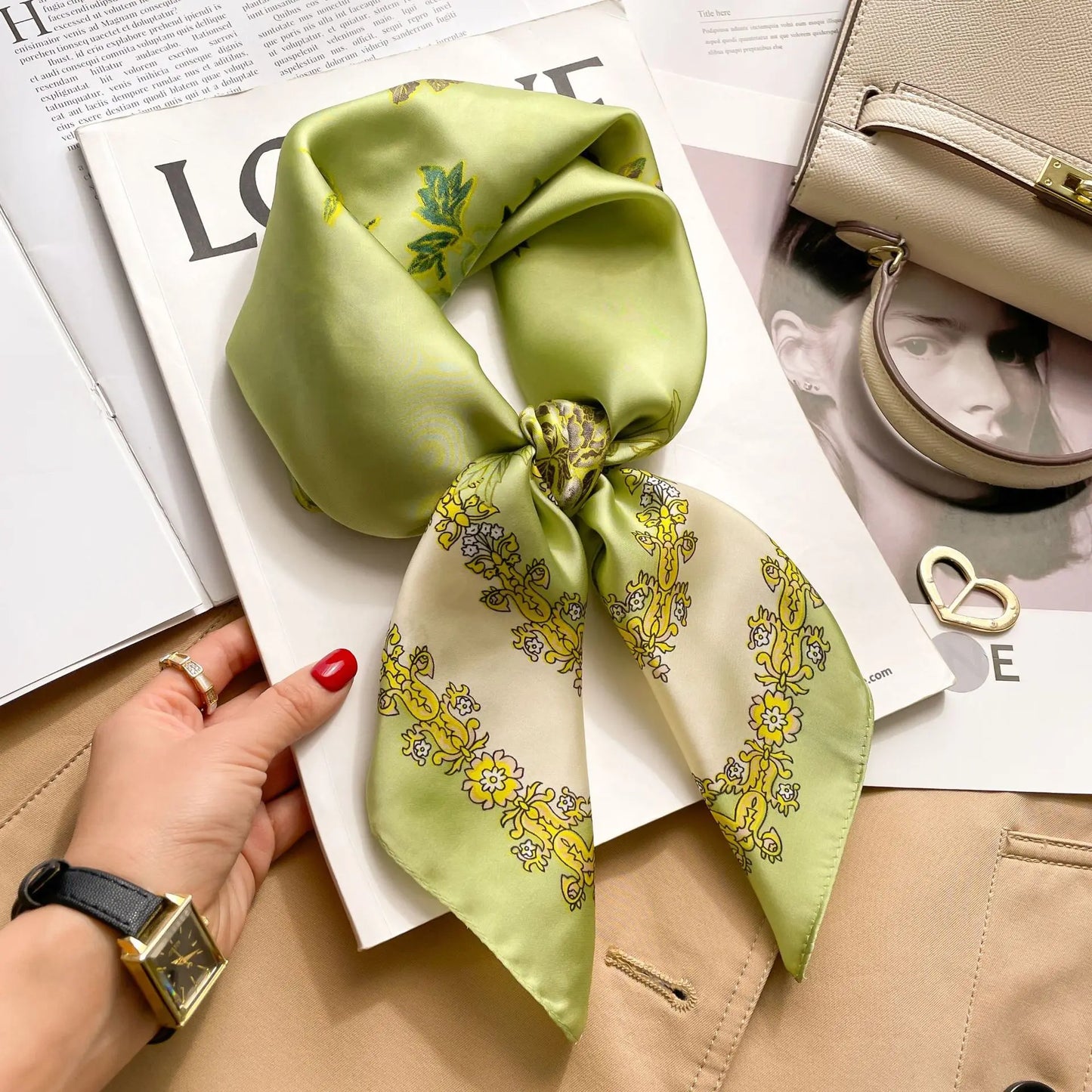 Silk Square Scarf Women Luxury Floral Print Kerchief Soft Satin Hairband Hands Bag Ribbon Foulard Hijab Neckerchief Headband