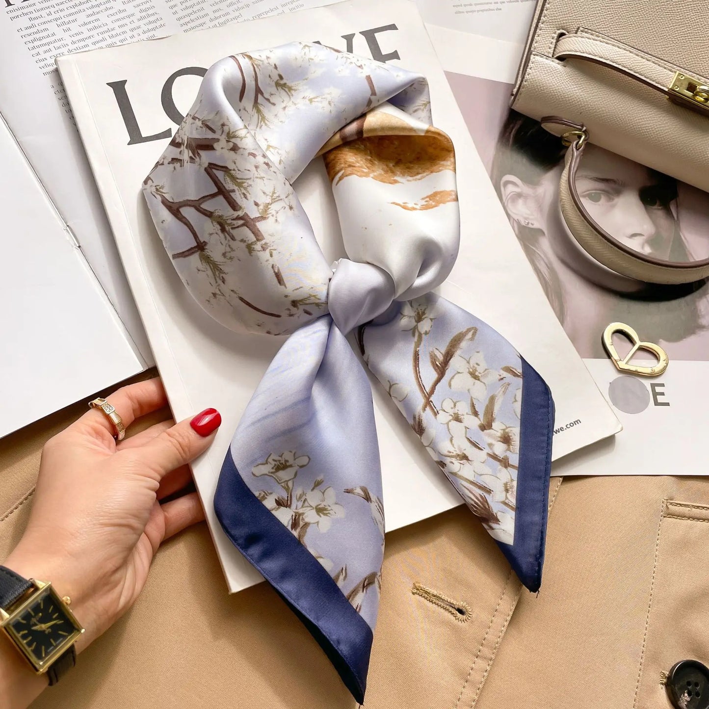 Silk Square Scarf Women Luxury Floral Print Kerchief Soft Satin Hairband Hands Bag Ribbon Foulard Hijab Neckerchief Headband