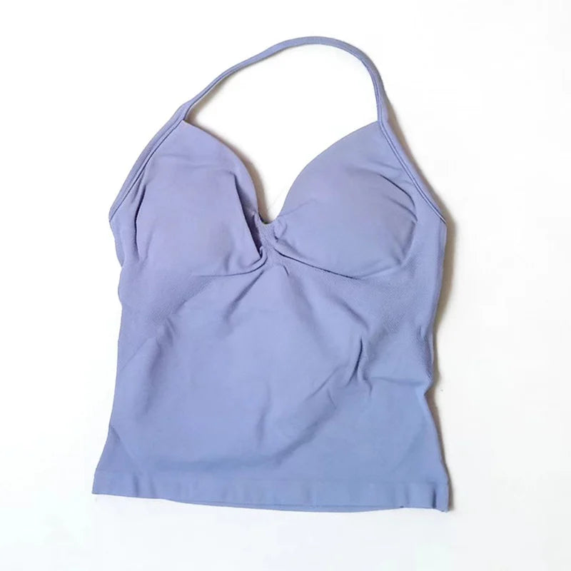 Gym Beautiful Open Back Bra Running Workout Impact Halter Longline Strappy Top Sports Yoga Vest Women's Fitness Tank Top