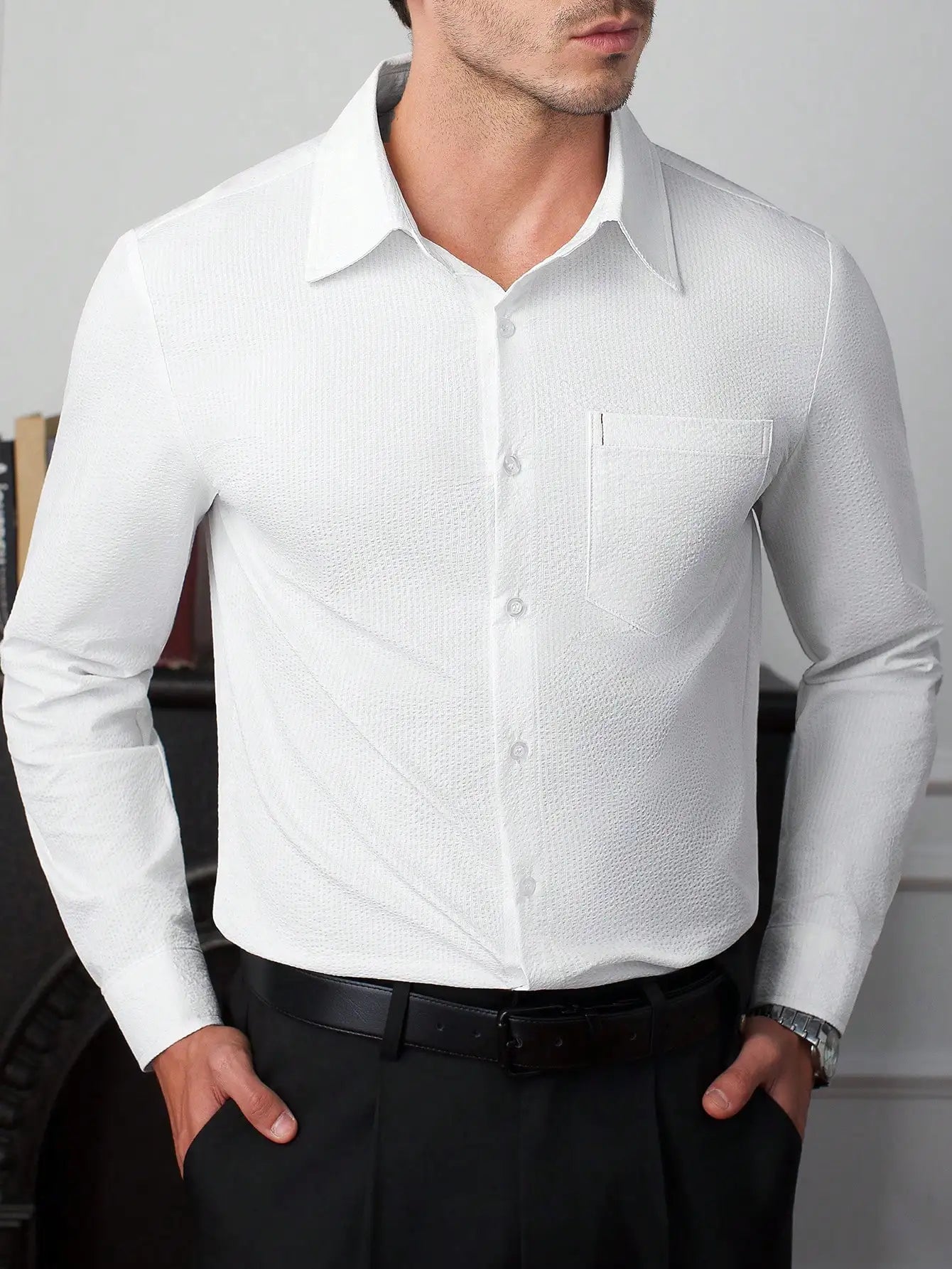 Men's Bright Pink Long Sleeve Slim Fit Casual Business Shirt