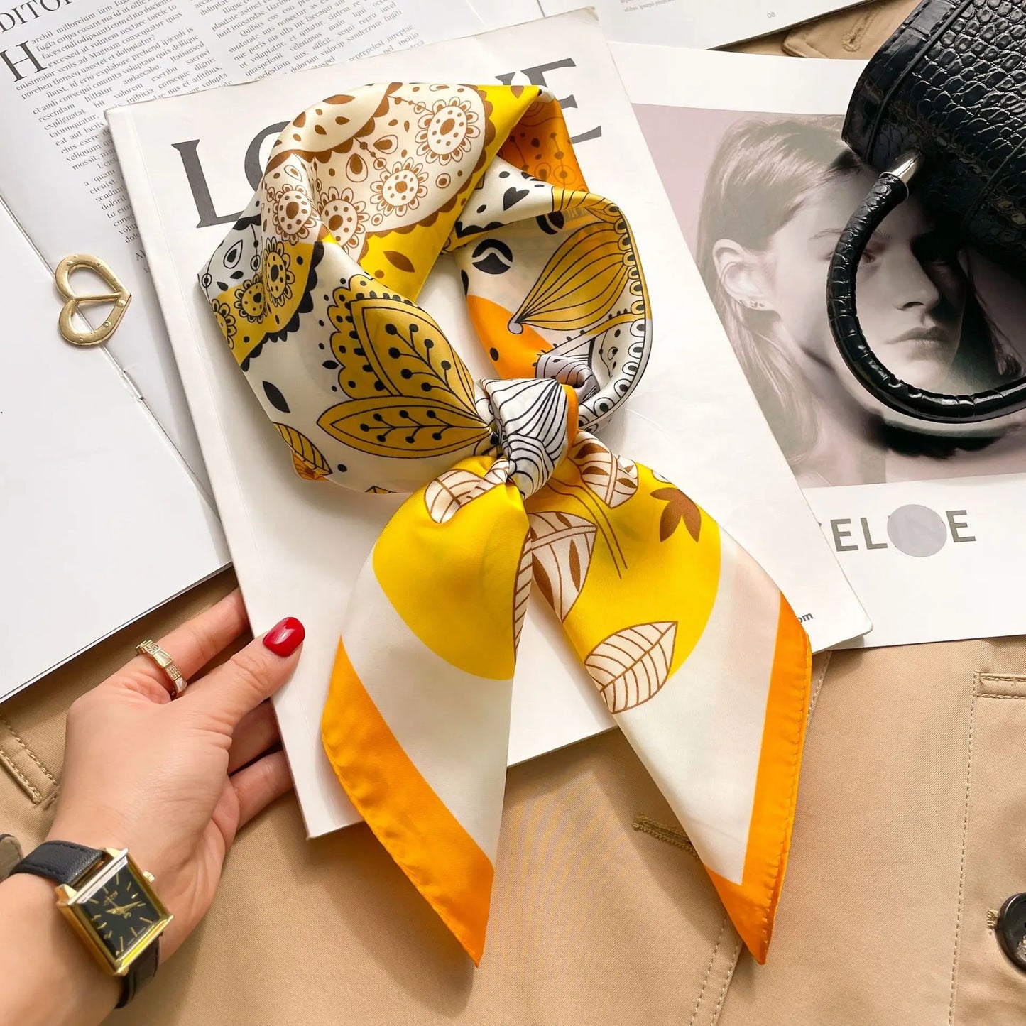 Silk Square Scarf Women Luxury Floral Print Kerchief Soft Satin Hairband Hands Bag Ribbon Foulard Hijab Neckerchief Headband