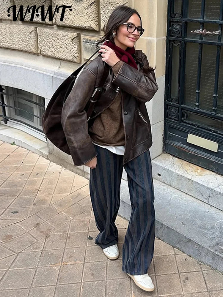 Female Striped Casual Trousers Women's Loose Oversized Wide Leg Jeans Long Pants 2026 Spring New Ladies High Street Outwear