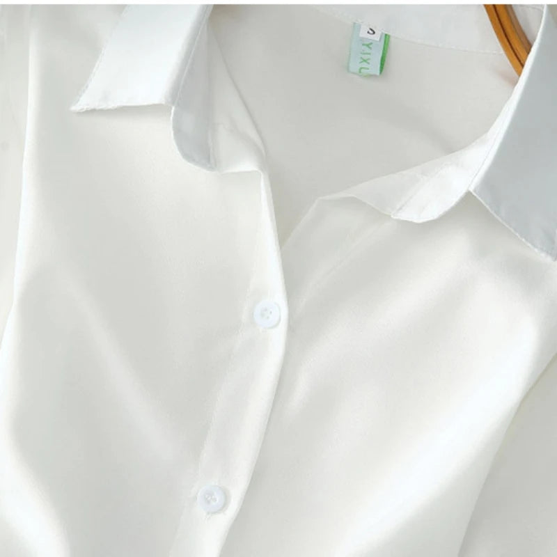 2023 Fashion Solid Color White Women Shirt Casual Blouses Autumn Half Sleeve Elegant Office Lady Tops 19870