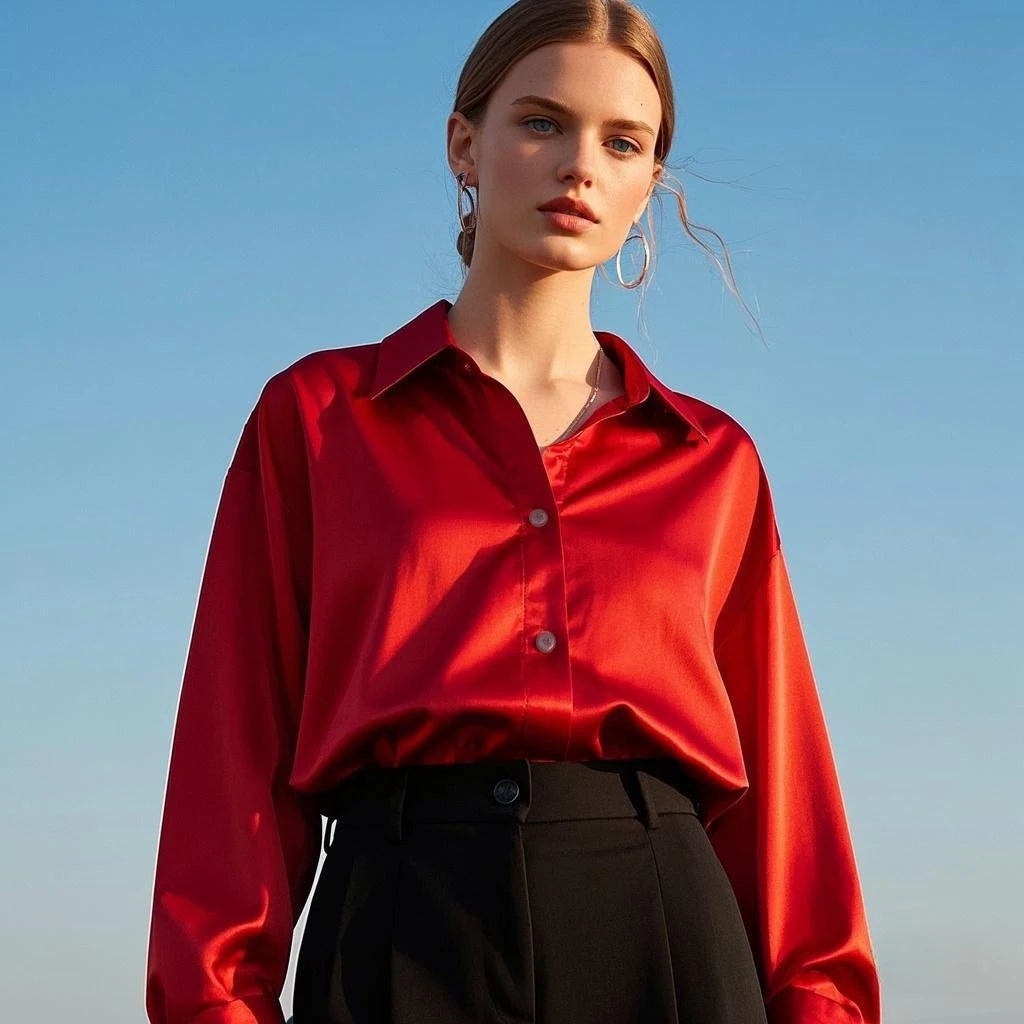 Korean Office Lady Trend Casual Shirt Elegant Blouses For Women Satin Multicolor Basic Slim Shirt Solid All-Match Top French New