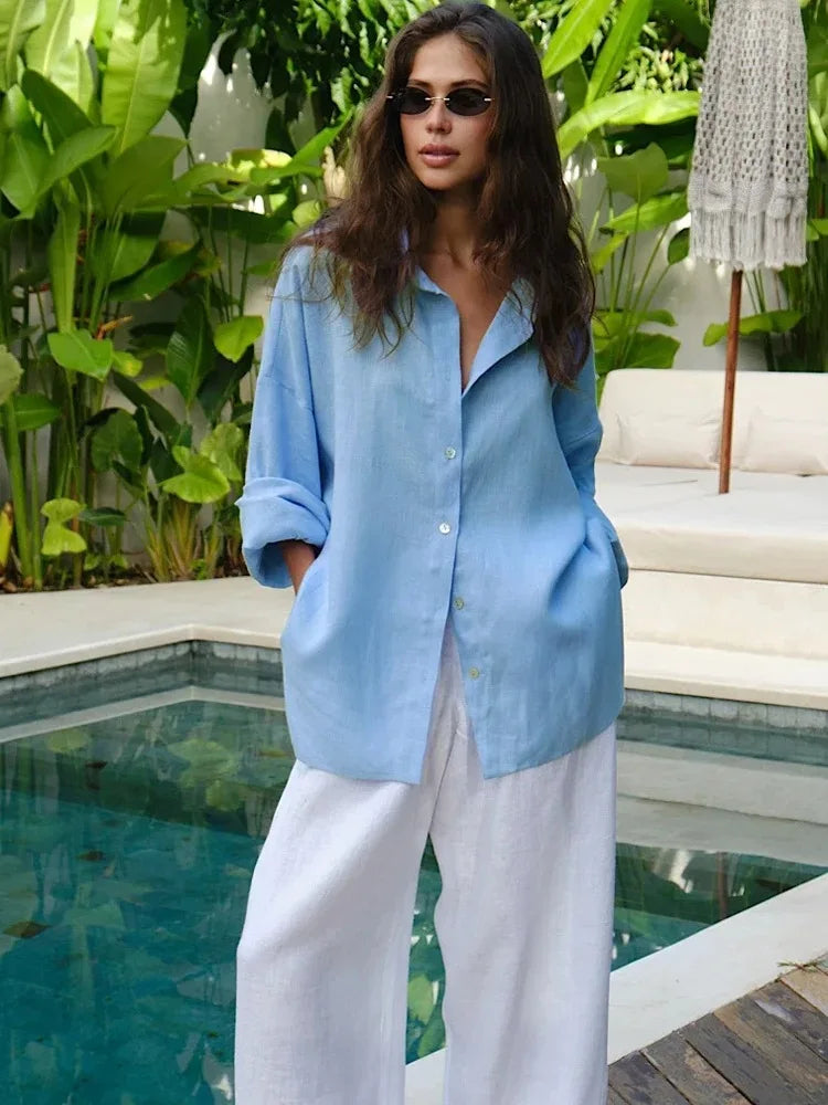 Ammug White Women's Shirt Long Sleeve Elegant Solid Blouse Woman Vintage Summer Loose Shirts for Women Basic Top Collar