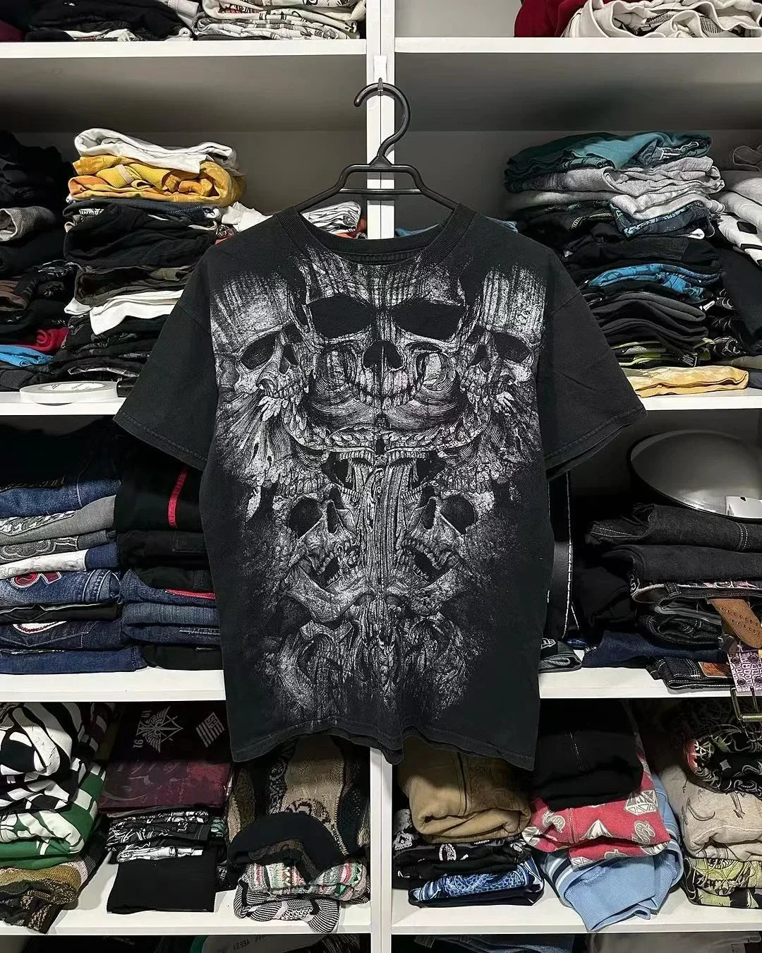 Affliction Long sleeves T Shirts 90s Womens Graphic Print Oversized T Shirt  New Harajuku Gothic Round Neck Cotton Casual Tops