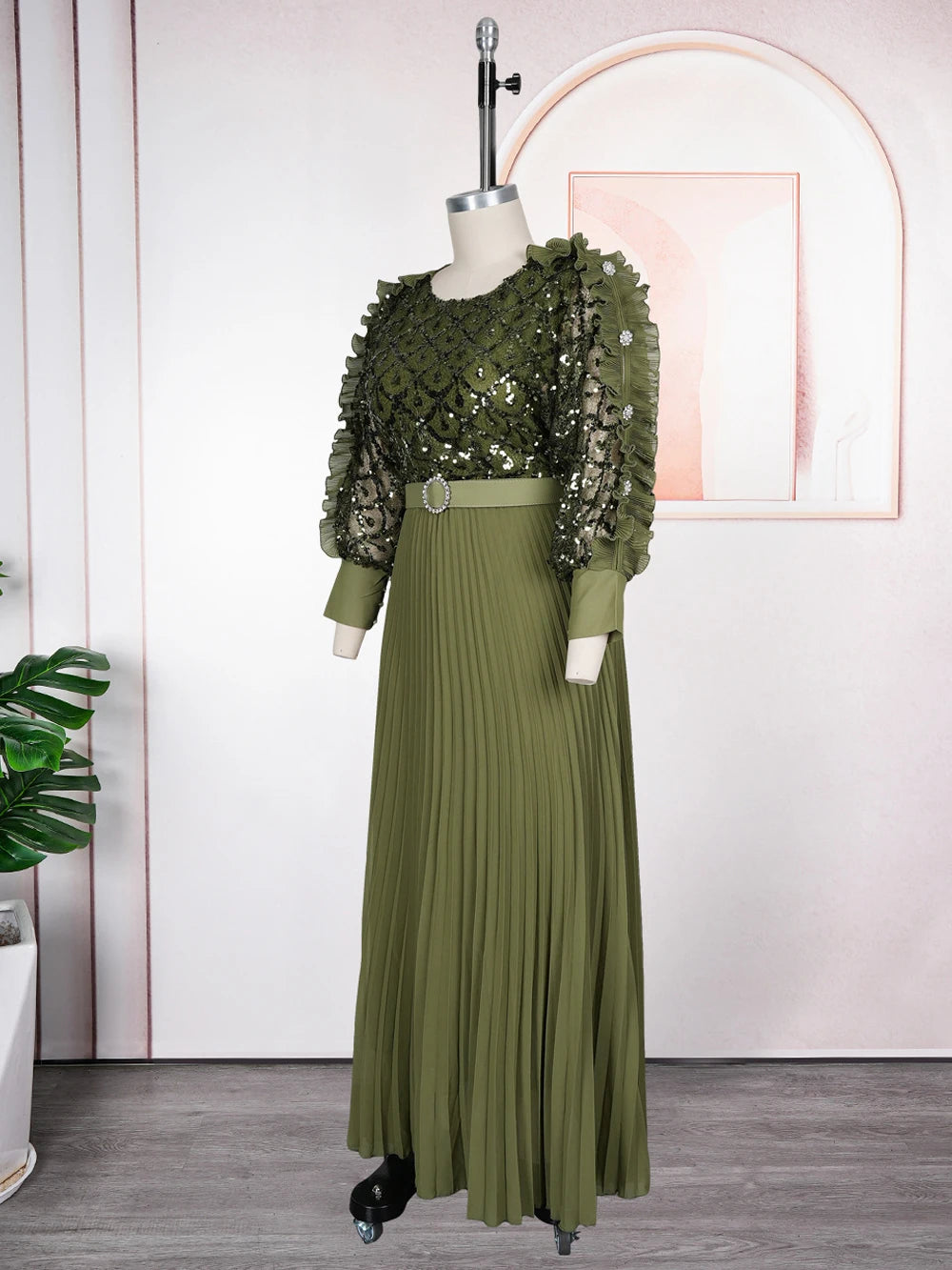 Wedding Party Prom Dress Dubai African Women Luxury Sequin Pleated Long Dress Ankara Dashiki Turkey Clothes Formal Occasion Gown