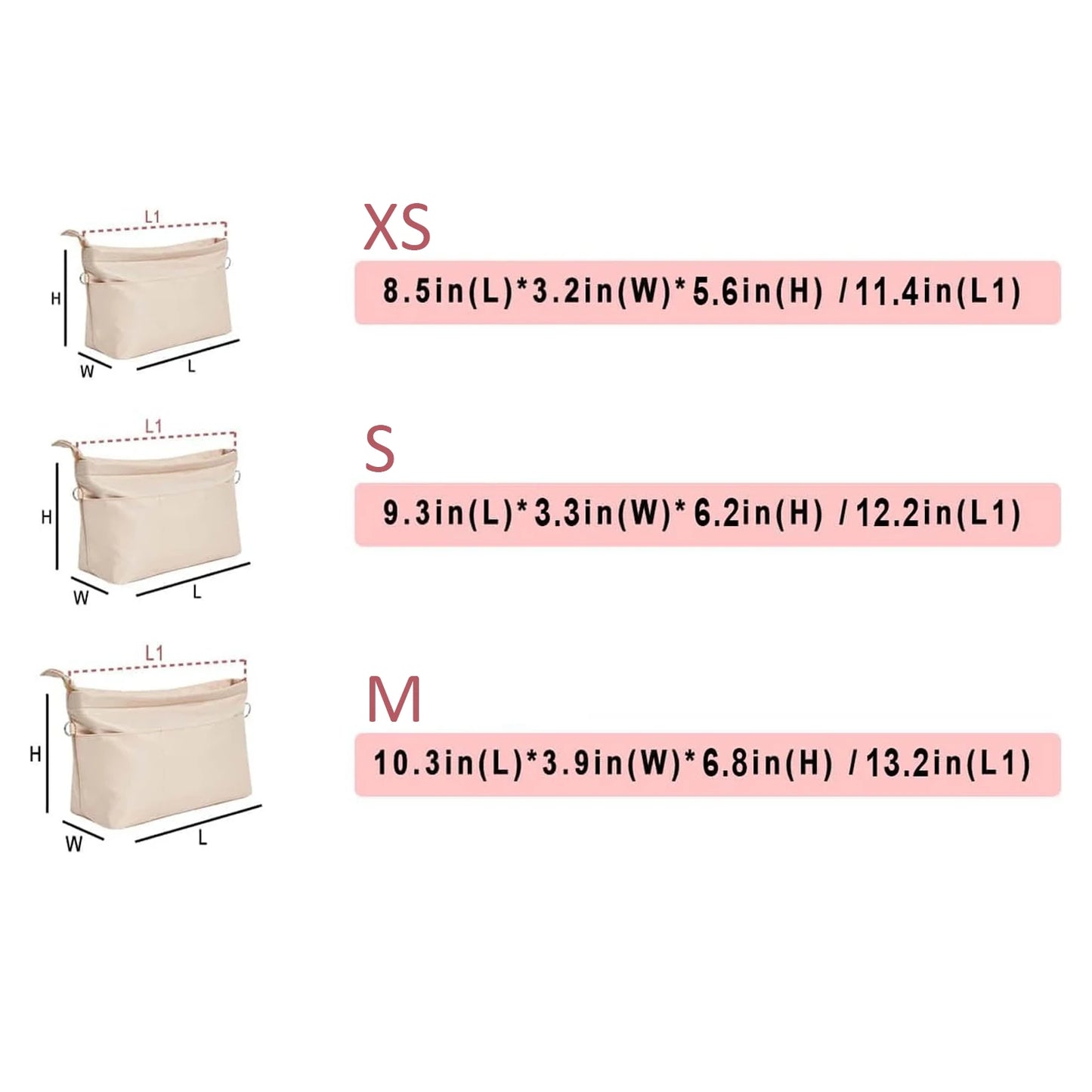 Premium Nylon Purse Organizer Tote Handbag Insert Organizers Bag in Bag Zipper 13 Pockets 4 Sizes