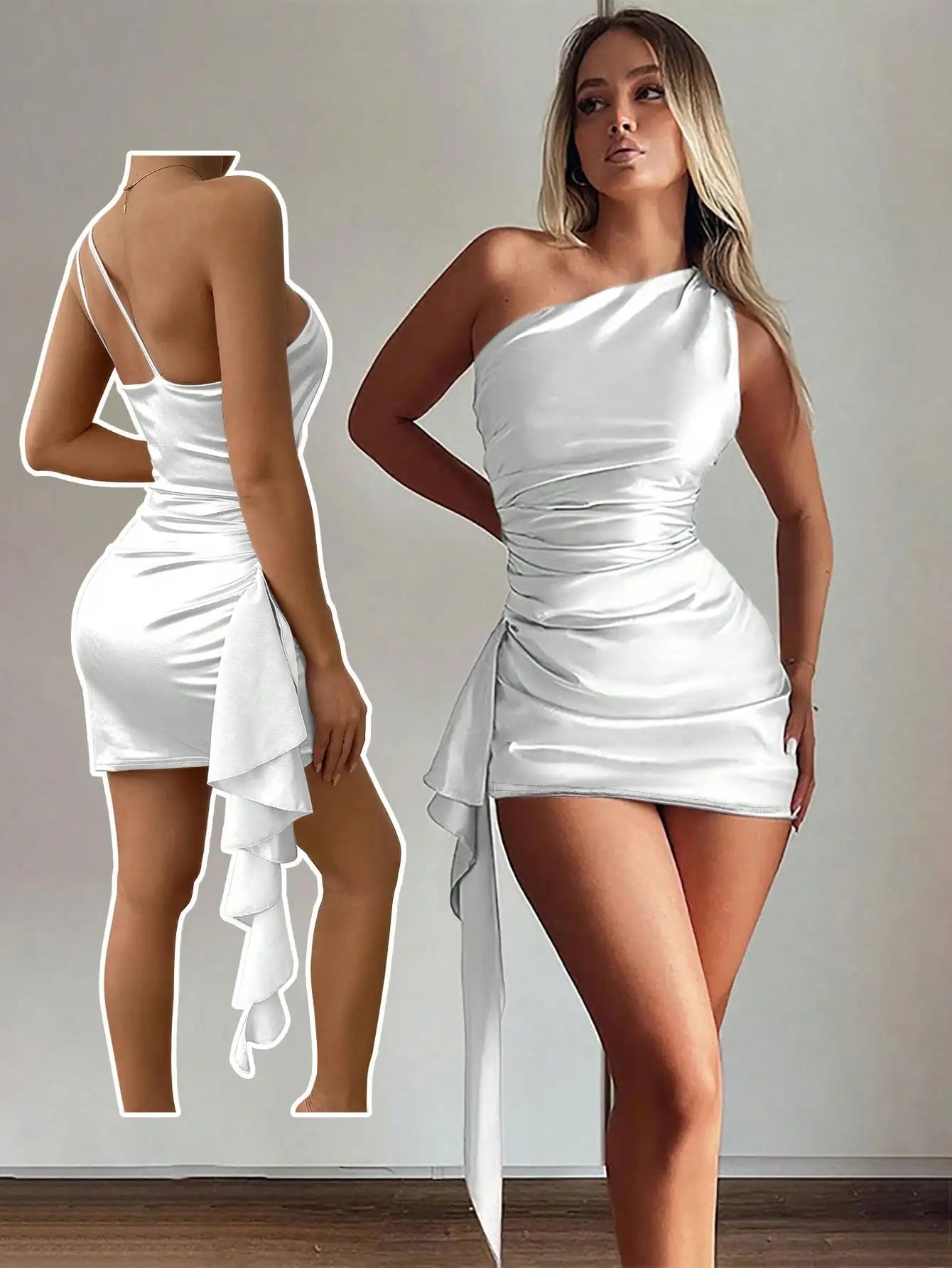 Sexy One Shoulder Ruched Bodycon Mini Dress For Women Black Summer Club Party