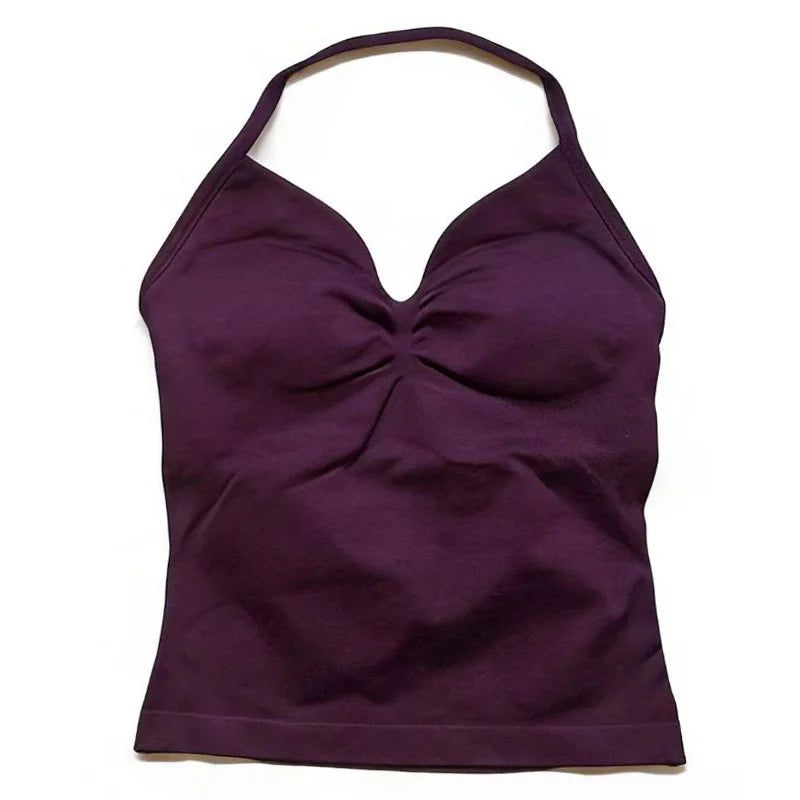 Gym Beautiful Open Back Bra Running Workout Impact Halter Longline Strappy Top Sports Yoga Vest Women's Fitness Tank Top