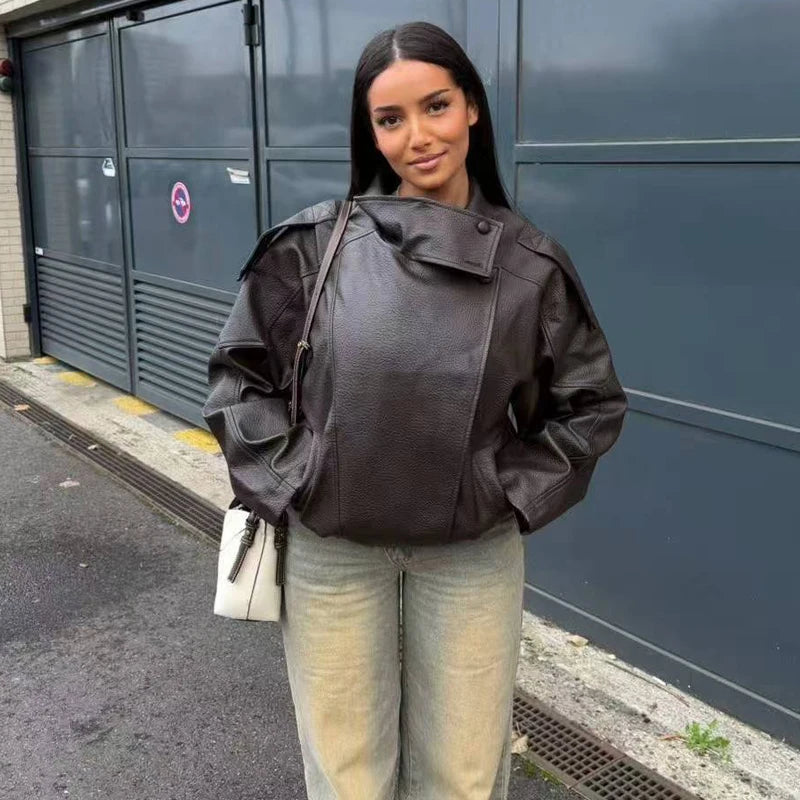 MUJER Faux Leather Bomber Jackets for Women Fashion Windbreaker Jacket Woman Warm Winter Women's Coat Outerwears Overcoat Female