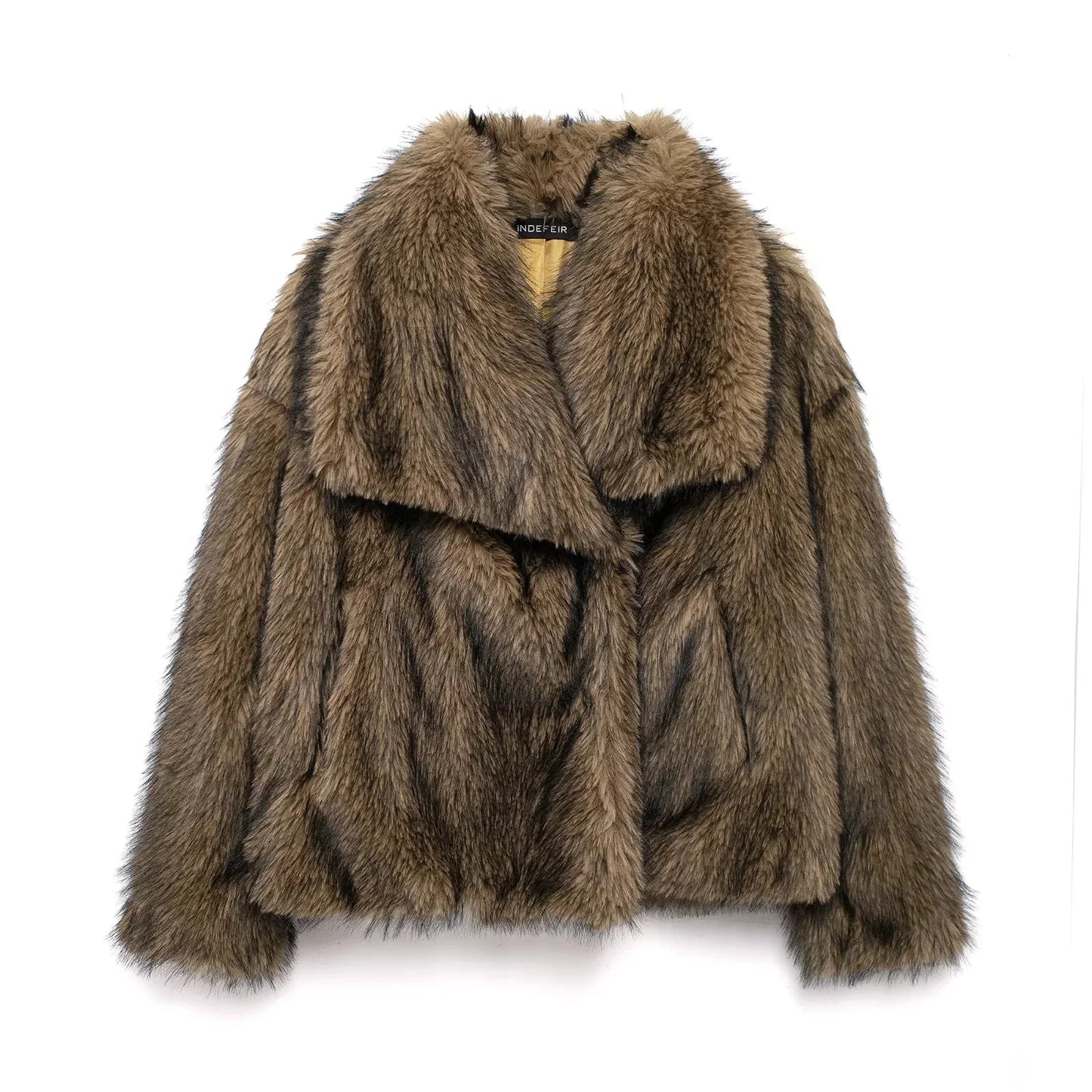 KONDALA 2026 Spring Summer Casual Faux Fur Brown Women Warm Jackets Valentine‘s Day Turn Down Collar Oversized Elegant Coats