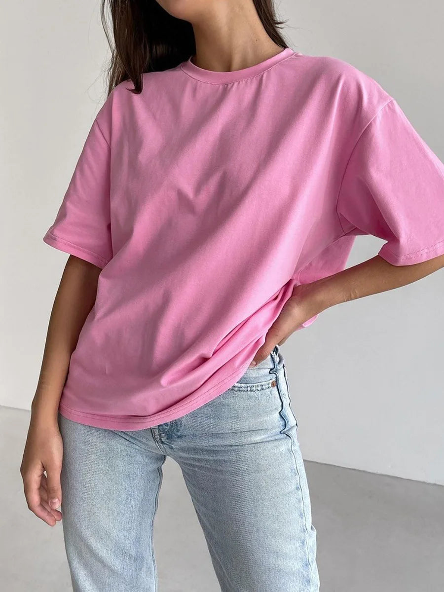 Botvotee 21 Colors Ins Fashion Summer Oversized Basic Soild T Shirts for Women 100% Cotton White Black Pink T-shirt Casual Tops