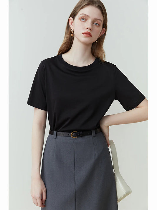 FSLE 100% Cotton Short-Sleeved T-Shirt Women'S Spring Summer New Round Neck Straight White Black Top For Women