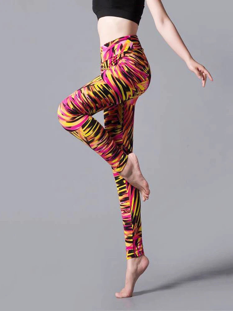 CUHAKCI High Waist Leggings Sportwear Workout Women Jeggings Elastic Pants Leopard Summer Printed Stripe Sexy Fitness Leggins