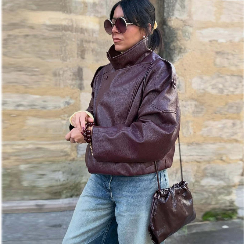 MUJER Faux Leather Bomber Jackets for Women Fashion Windbreaker Jacket Woman Warm Winter Women's Coat Outerwears Overcoat Female