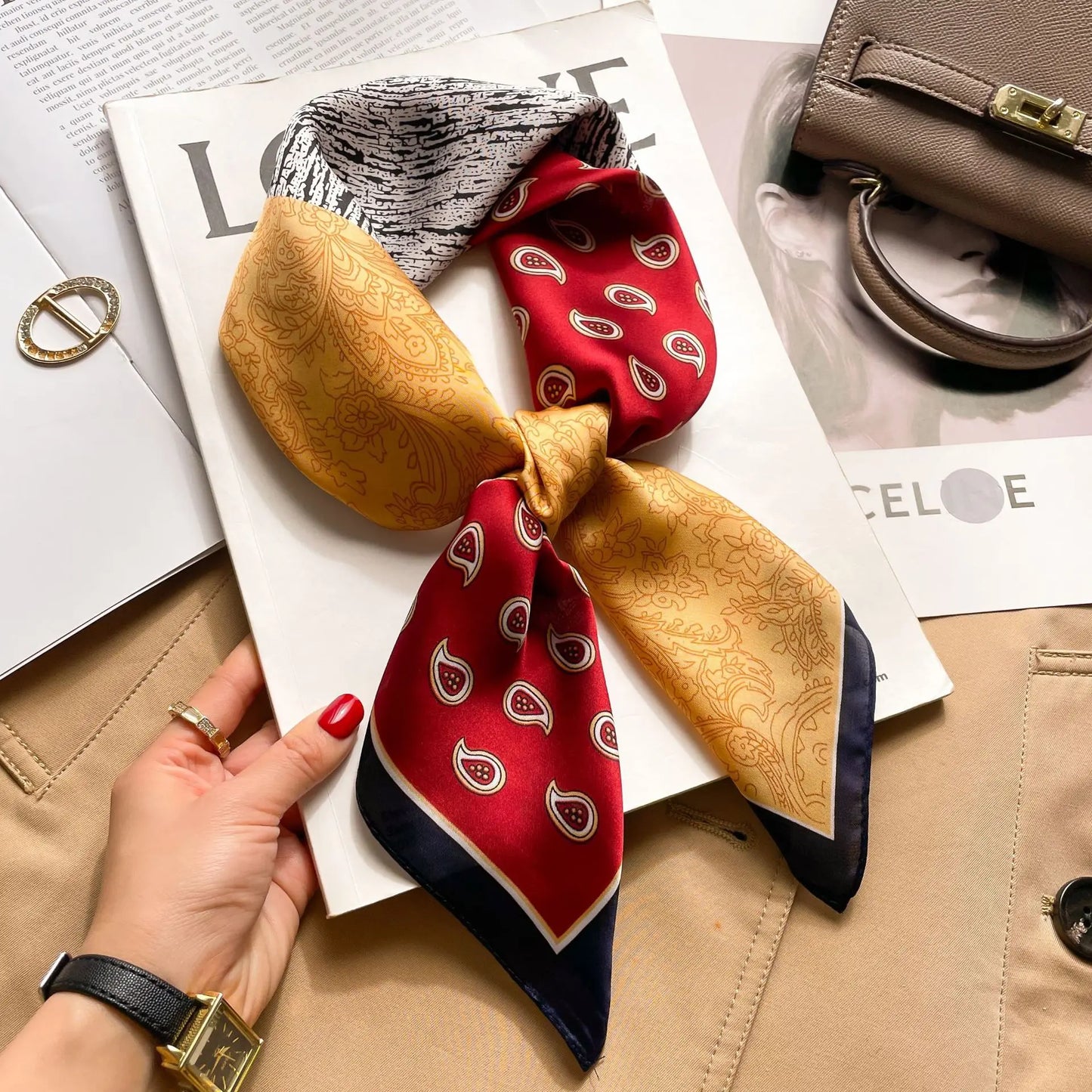 Silk Square Scarf Women Luxury Floral Print Kerchief Soft Satin Hairband Hands Bag Ribbon Foulard Hijab Neckerchief Headband