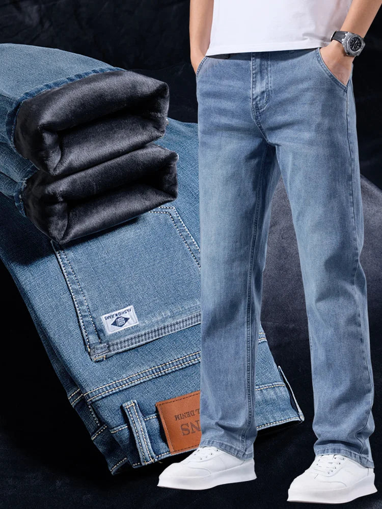 New Men's Light Business Micro Stretch Straight Fit Denim Pants Vintage Distressed All Season Wearable Long Pants