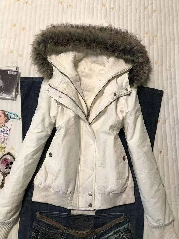 American Style Vintage Faux Fur Hooded Woman Autumn Winter  Casual Long Sleeve Coat Outwear Fashion Warm Jacket Outerwear Chic