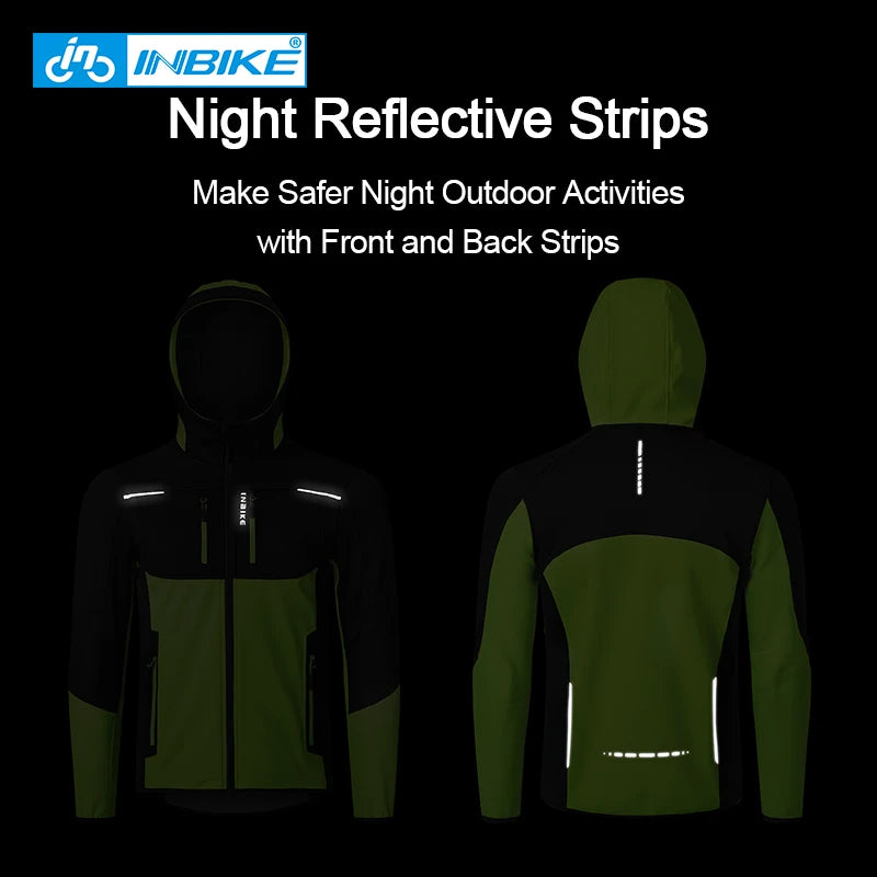 INBIKE Men's Winter Cycling Jacket With Hood Warm Fleece Windbreaker Coat For Men Windproof Outdoor Man Cycling Clothing Hiking