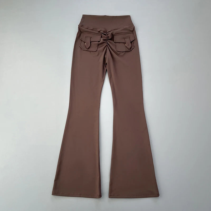 New pocket micro horn yoga pants for hip lifting  fitness dance pants quick drying exercise training yoga pants