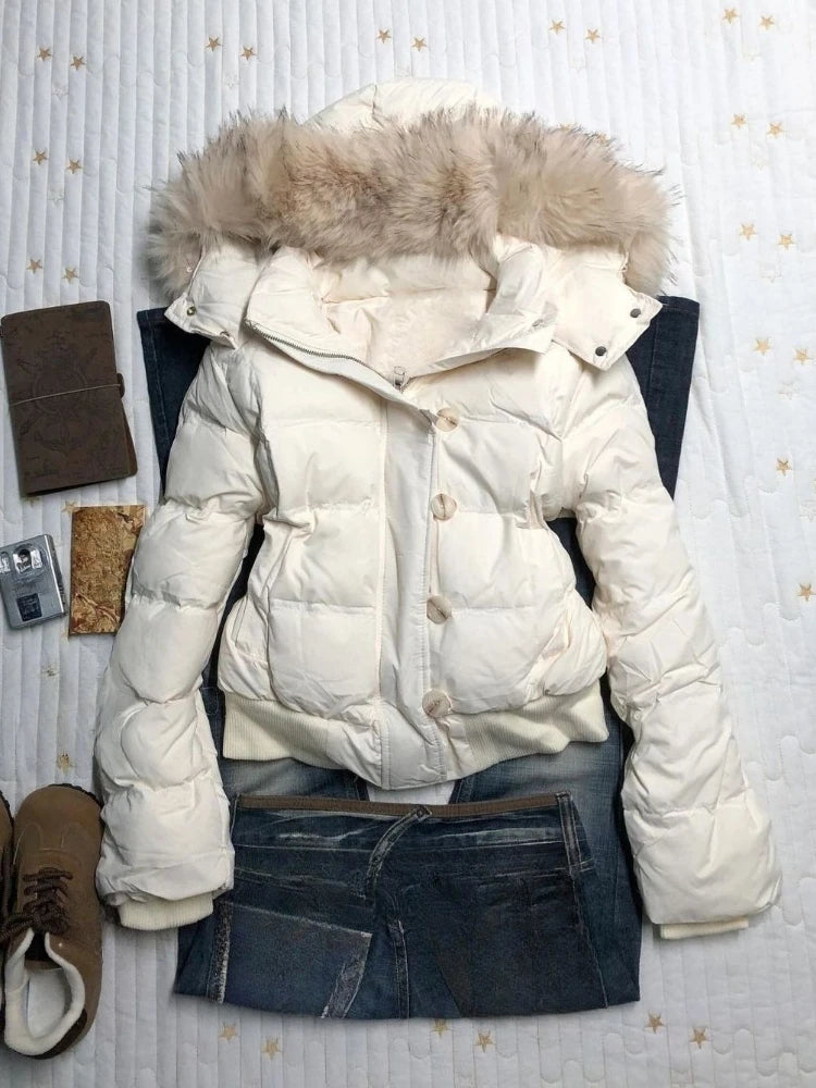 American Style Vintage Faux Fur Hooded Woman Autumn Winter  Casual Long Sleeve Coat Outwear Fashion Warm Jacket Outerwear Chic