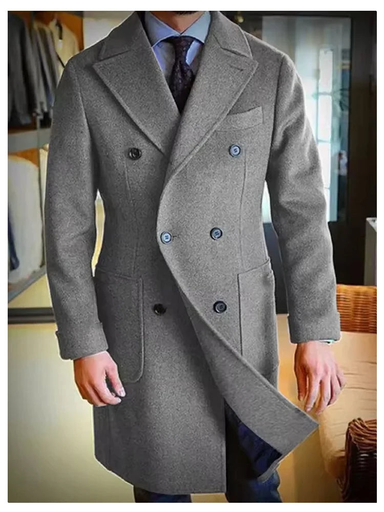 Luxury Men's Winter Long Blazer Double Breasted Business Jacket Elegant High Quality Male Elegant Man Long Coat England Style