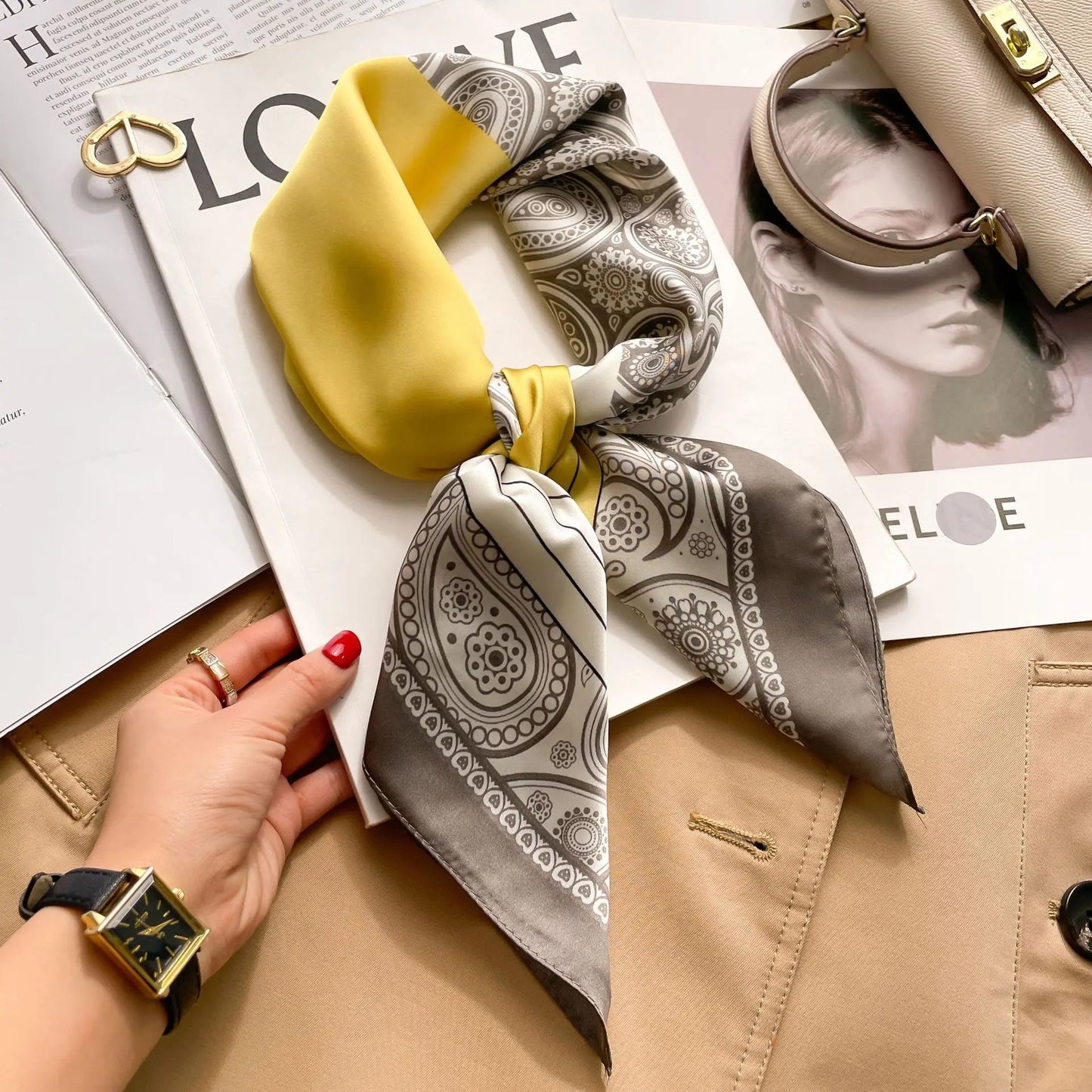 Silk Square Scarf Women Luxury Floral Print Kerchief Soft Satin Hairband Hands Bag Ribbon Foulard Hijab Neckerchief Headband