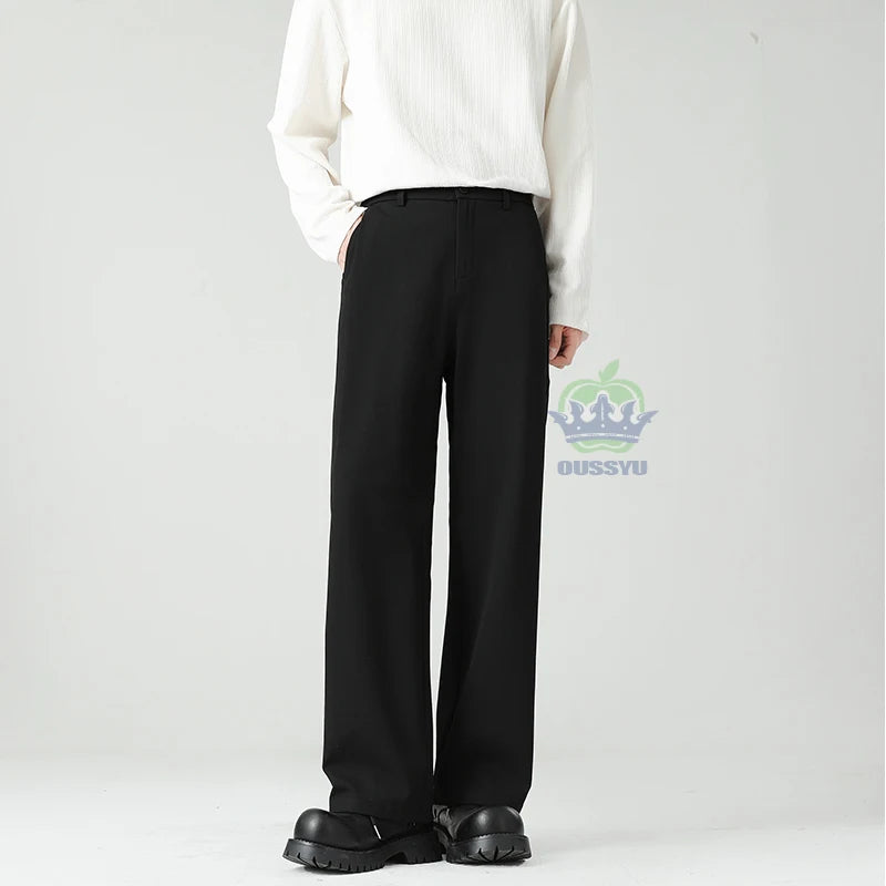 OUSSYU Brand Luxury Quality Baggy Casual Pants Men Business Elastic Waist Korean Black Work Formal Trousers Male Plus Size S-4XL