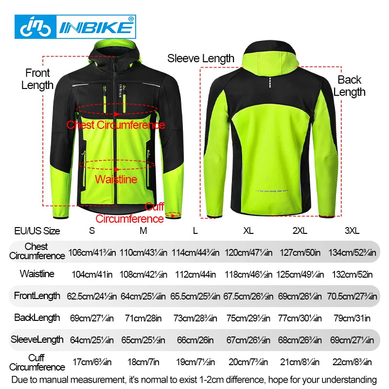 INBIKE Men's Winter Cycling Jacket With Hood Warm Fleece Windbreaker Coat For Men Windproof Outdoor Man Cycling Clothing Hiking