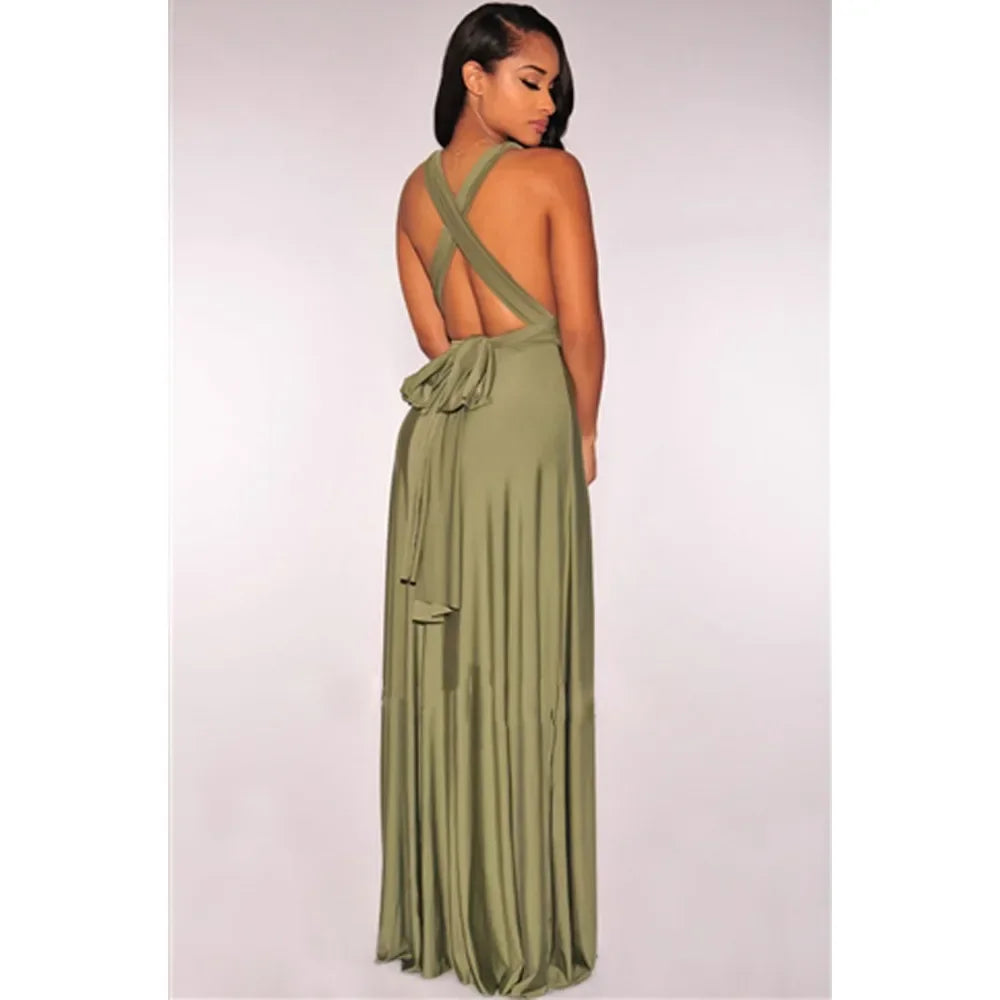 Fashion Multi-worn V-neck Vestidos De Fiesta Women Long Dress Sexy Strapped Lady Summer Maxi Dress