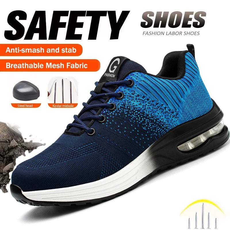 Lightweight Safety Shoes Women Men Air Cushion Work Sneakers Steel Toe Shoes Construction Safety Boots Anti-smash Work Shoes