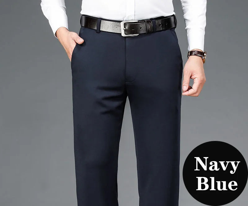 Men's Big Tall Classic Dress Pants High Elasticity Wrinkle Resistant Elegant Casual Straight Leg Business Daily Trousers