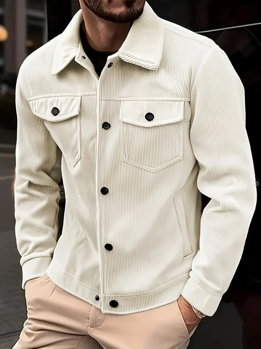 Men's Corduroy Jacket Fashion Casual Solid Color Versatile Top Outerwear for All Occasions