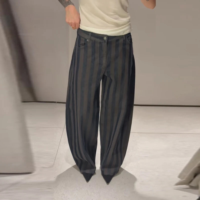 Female Striped Casual Trousers Women's Loose Oversized Wide Leg Jeans Long Pants 2026 Spring New Ladies High Street Outwear