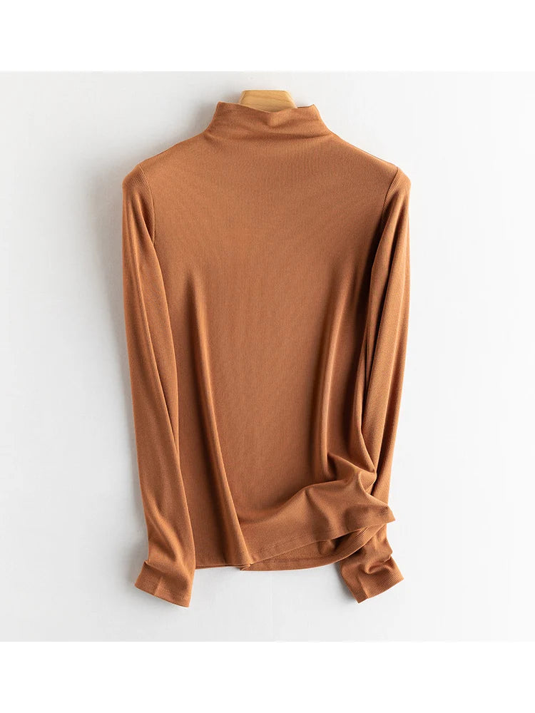 SuyaDream, Women Bottoming T Shirt, Silk Viscose Blend, Long Sleeves, Solid Basic Thermal  Shirt, 2024 Autumn Winter Top