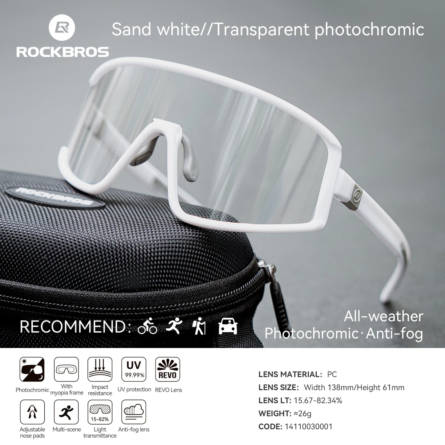 ROCKBROS Cycling Glasses Polarized / Photochromic Anti-fog Bike Eyewear Sunglasses UV400 Outdoor Sports MTB Road Bicycle Glasses