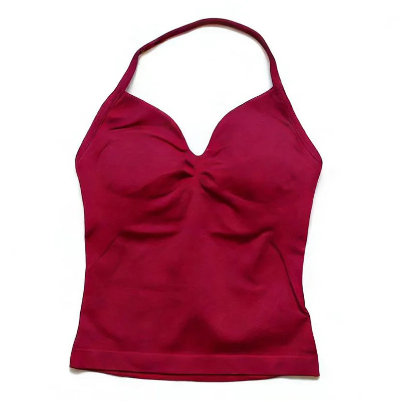 Gym Beautiful Open Back Bra Running Workout Impact Halter Longline Strappy Top Sports Yoga Vest Women's Fitness Tank Top